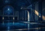 Midnight Procession Lone Diving Platform Blue Bathroom Wall Art