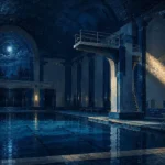 Midnight Procession Lone Diving Platform Blue Bathroom Wall Art