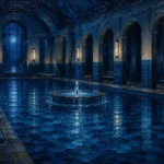 Midnight Passage Circular Fountain Blue Bathroom Wall Art