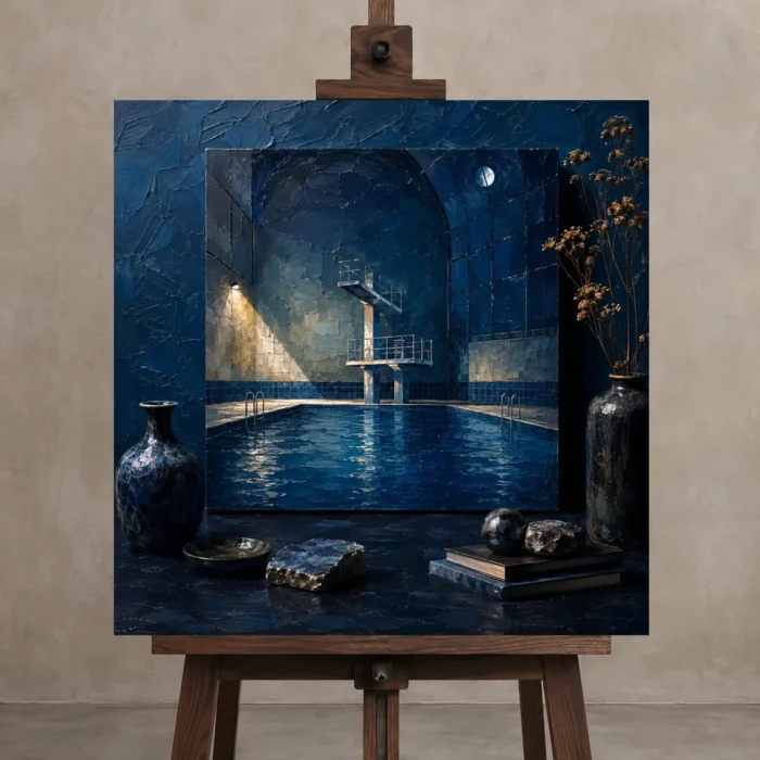 Premium Wall Art Kare Html Edition – NM3-BLU-MP-S-001 displayed on a studio easel