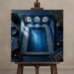 Premium Wall Art Kare Html Edition – NM3-BLU-MP-S-002 displayed on a studio easel