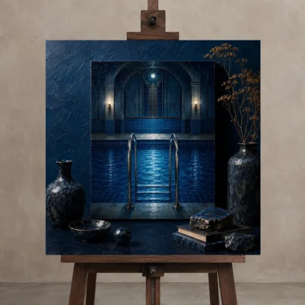 Premium Wall Art Kare Html Edition – NM3-BLU-MP-S-003 displayed on a studio easel