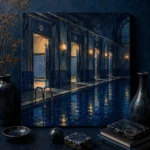 Midnight Study Row Of Empty Cabana Doors Blue Living Room Wall Art