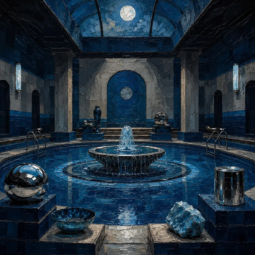 Midnight Constellation Circular Fountain Blue Bathroom Wall Art