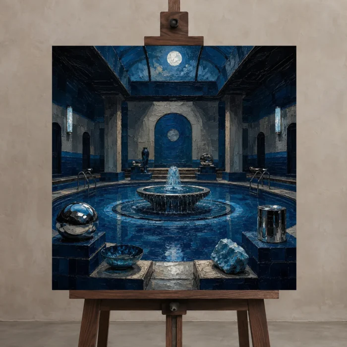 Premium Wall Art Kare Html Edition – NM3-BLU-MP-S-005 displayed on a studio easel