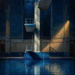 Midnight Sentinel Lone Diving Platform Blue Bathroom Wall Art