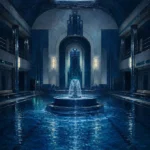 Midnight Ascent Circular Fountain Blue Bathroom Wall Art