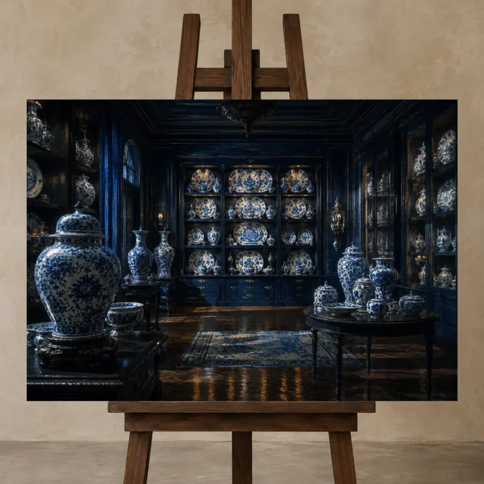 Premium Wall Art Yatay Html Edition – NM3-BLU-PC-H-002 displayed on a studio easel