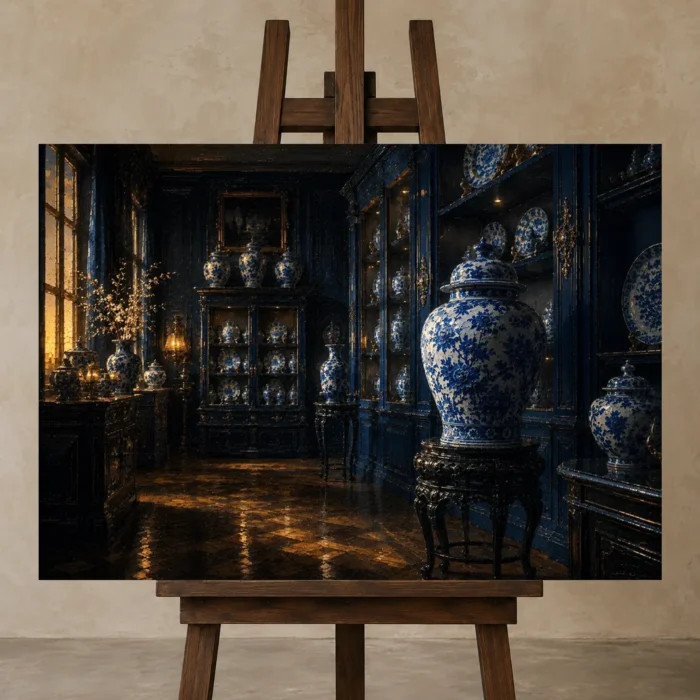 Premium Wall Art Yatay Html Edition – NM3-BLU-PC-H-003 displayed on a studio easel