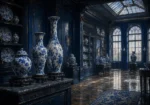 Porcelain Interlude Three Delicate Vessels Blue Dining Room Wall Art