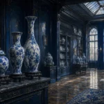 Porcelain Interlude Three Delicate Vessels Blue Dining Room Wall Art