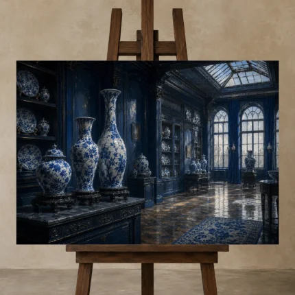 Premium Wall Art Yatay Html Edition – NM3-BLU-PC-H-004 displayed on a studio easel