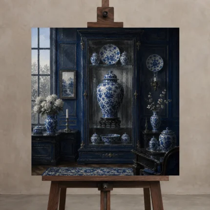 Premium Wall Art Kare Html Edition – NM3-BLU-PC-S-001 displayed on a studio easel