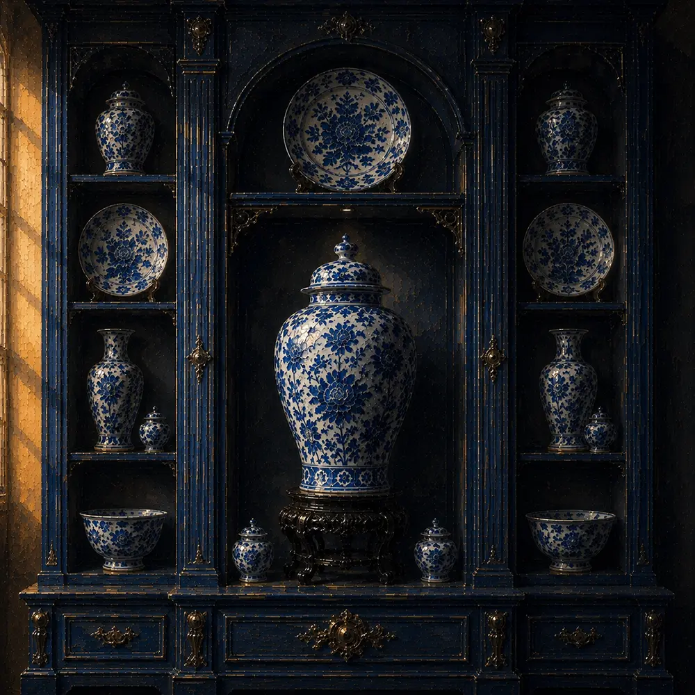 Porcelain Ritual Lidded Ginger Jar Blue Kitchen Wall Art