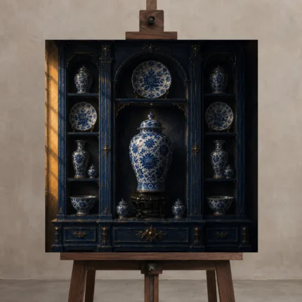 Premium Wall Art Kare Html Edition – NM3-BLU-PC-S-003 displayed on a studio easel