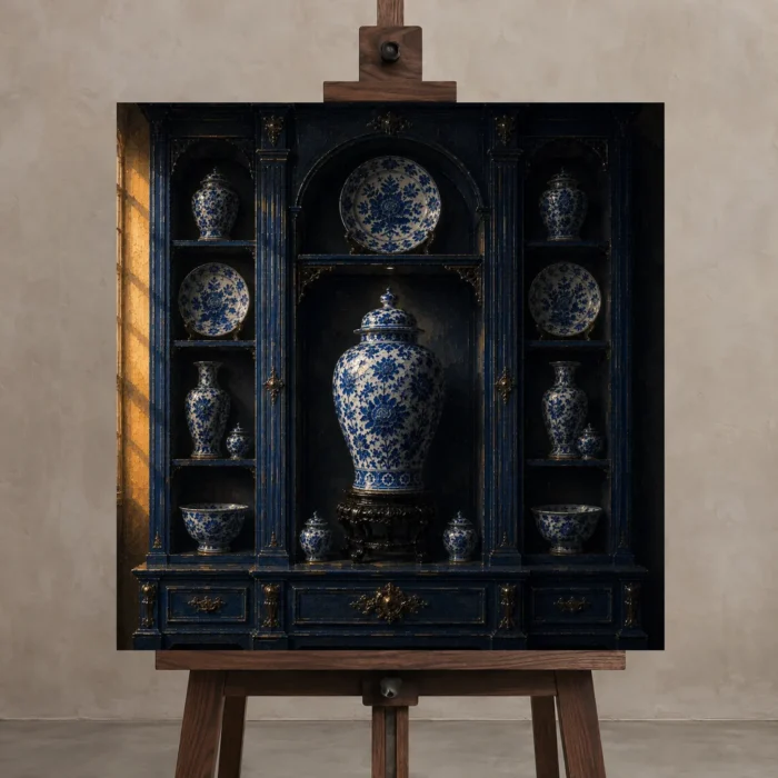 Premium Wall Art Kare Html Edition – NM3-BLU-PC-S-003 displayed on a studio easel