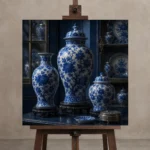 Premium Wall Art Kare Html Edition – NM3-BLU-PC-S-004 displayed on a studio easel