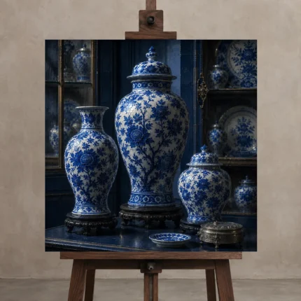 Premium Wall Art Kare Html Edition – NM3-BLU-PC-S-004 displayed on a studio easel