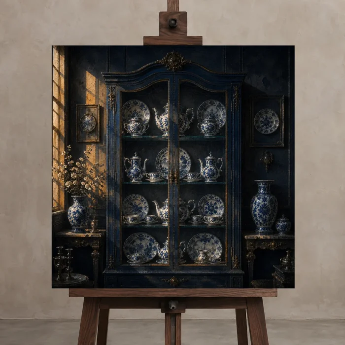 Premium Wall Art Kare Html Edition – NM3-BLU-PC-S-005 displayed on a studio easel