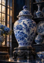 Porcelain Reliquary Lidded Ginger Jar Blue Kitchen Wall Art