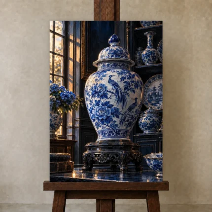 Premium Wall Art Dikey Html Edition – NM3-BLU-PC-V-003 displayed on a studio easel