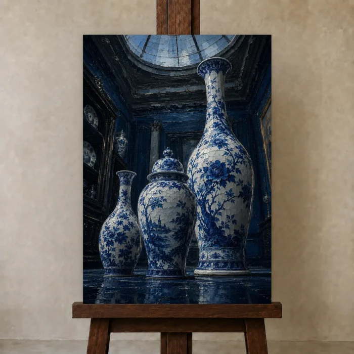Premium Wall Art Dikey Html Edition – NM3-BLU-PC-V-004 displayed on a studio easel