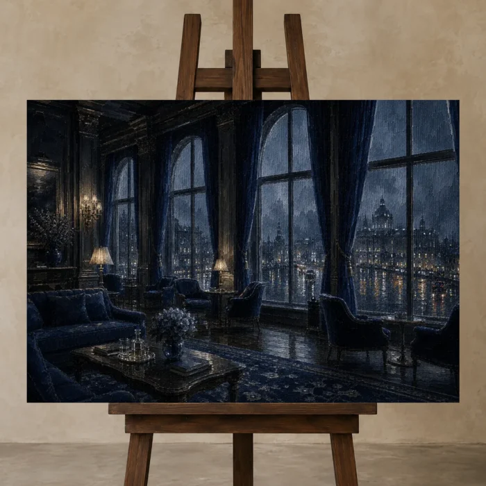 Premium Wall Art Yatay Html Edition – NM3-BLU-RW-H-001 displayed on a studio easel