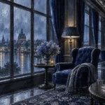 Rain Salon Empty Armchair Blue Living Room Wall Art