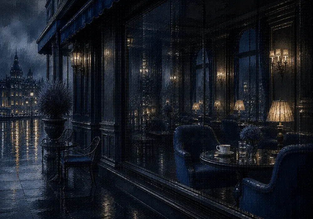 Rain Passage Café Table Blue Bedroom Wall Art