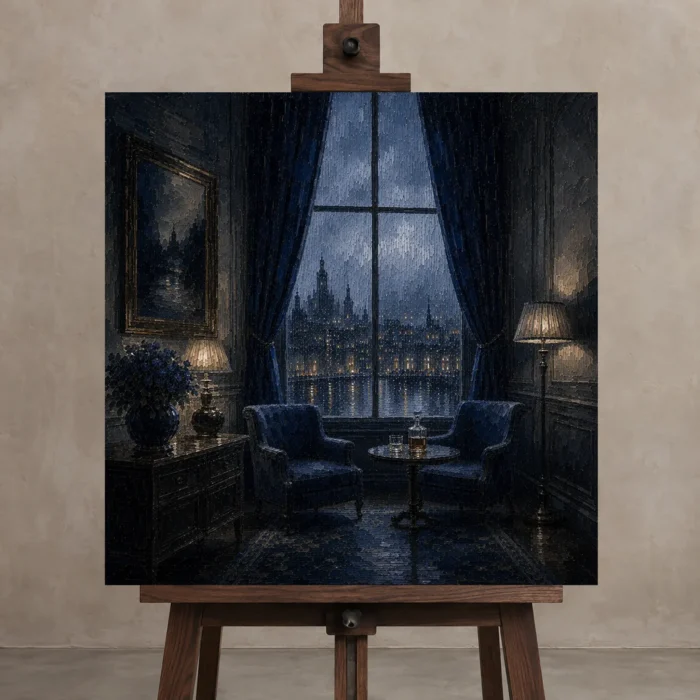Premium Wall Art Kare Html Edition – NM3-BLU-RW-S-001 displayed on a studio easel