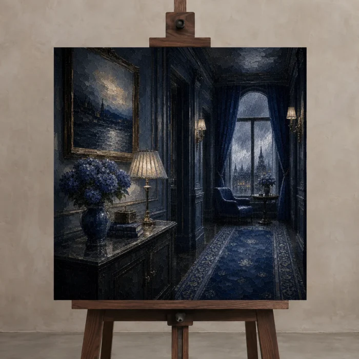 Premium Wall Art Kare Html Edition – NM3-BLU-RW-S-004 displayed on a studio easel