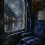 Rain Reliquary Train Compartment Window With A Folded Blanket Blue Reading Nook Wall Art
