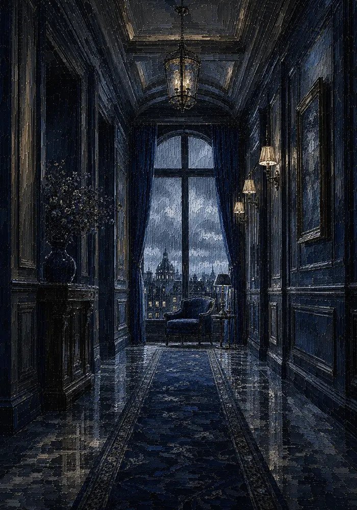 Rain Portrait Corridor Ending Blue Home Office Wall Art