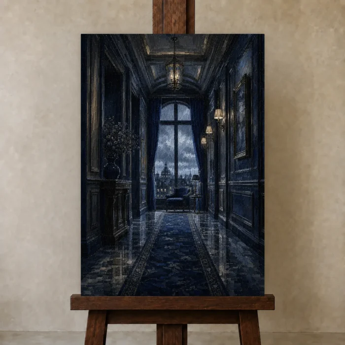 Premium Wall Art Dikey Html Edition – NM3-BLU-RW-V-004 displayed on a studio easel