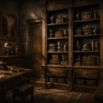 Collector Chronicle Cabinet Of Miniature Sculptures And Boxes Brown Library Wall Art