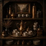 Espresso Ritual Tray With A Copper Pot And Porcelain Brown Coffee Bar Wall Art