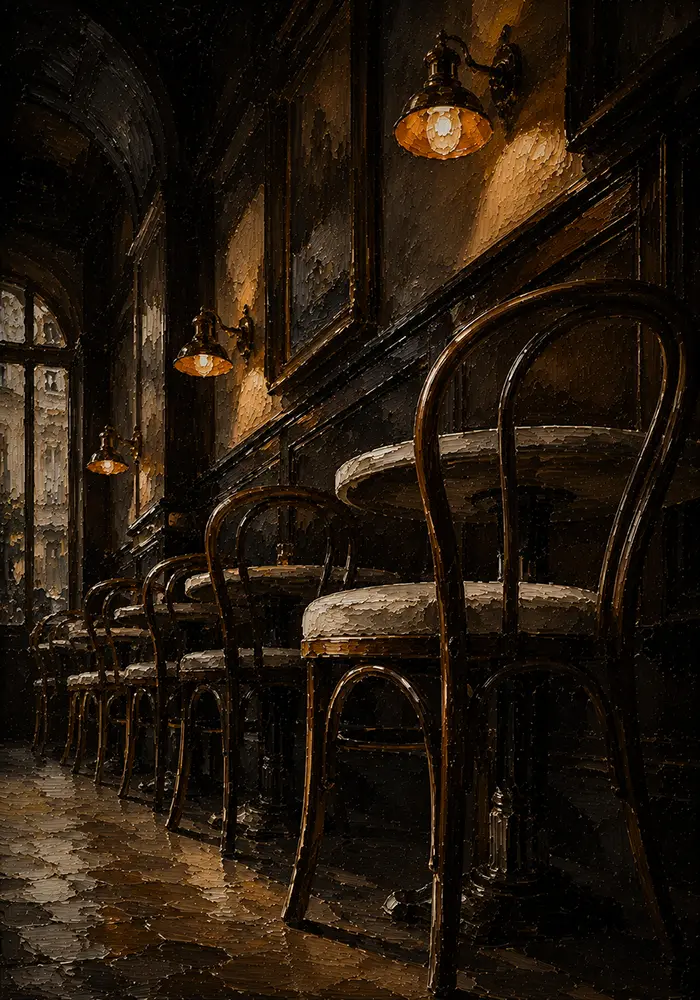 Espresso Portrait Row Of Café Chairs Brown Breakfast Nook Wall Art