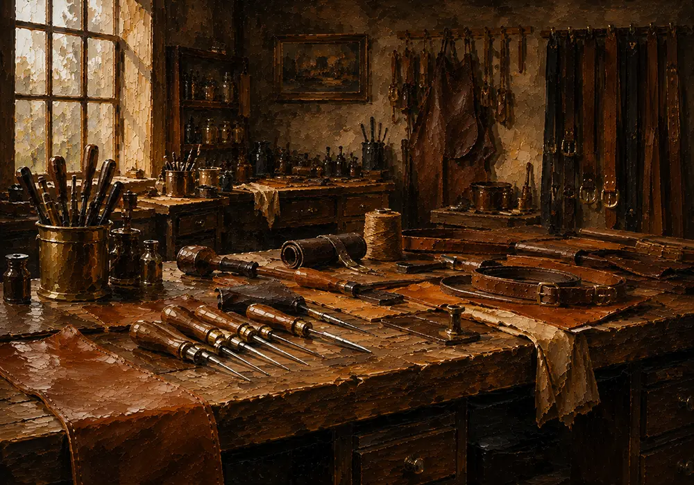 Leather Salon Workbench Brown Living Room Wall Art