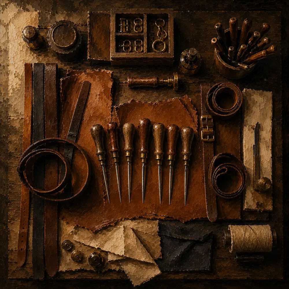 Leather Emblem Workbench Brown Living Room Wall Art