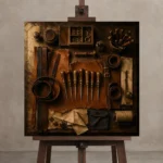Premium Wall Art Kare Html Edition – NM3-BRN-LC-S-002 displayed on a studio easel