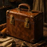 Leather Reliquary Structured Travel Case With Brass Clasps Brown Study Wall Art