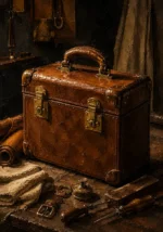 Leather Reliquary Structured Travel Case With Brass Clasps Brown Study Wall Art