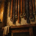 Leather Portrait Row Of Finished Belts Brown Den Wall Art