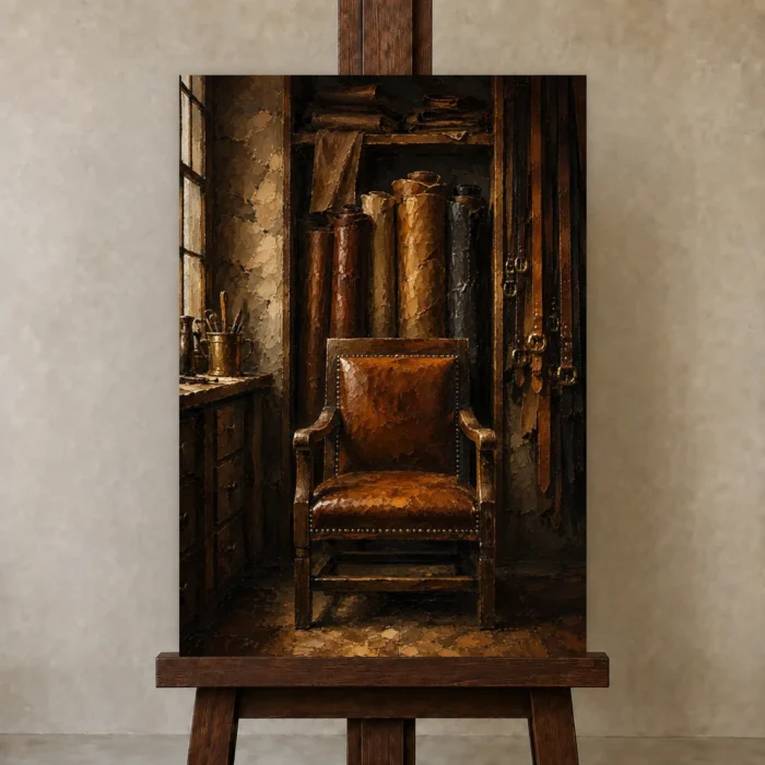 Premium Wall Art Dikey Html Edition – NM3-BRN-LC-V-005 displayed on a studio easel