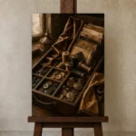 Premium Wall Art Dikey Html Edition – NM3-BRN-TS-V-003 displayed on a studio easel