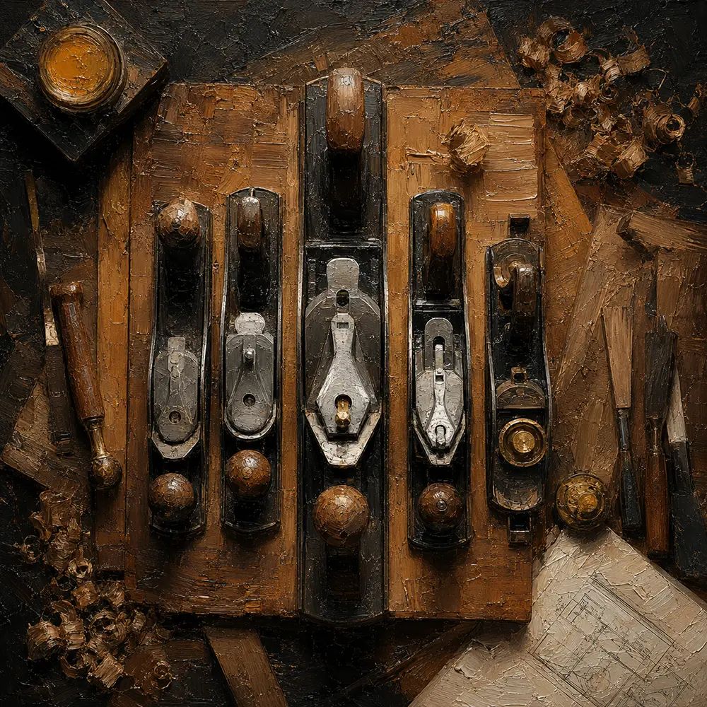 Walnut Emblem Collection Of Hand Planes Brown Study Wall Art