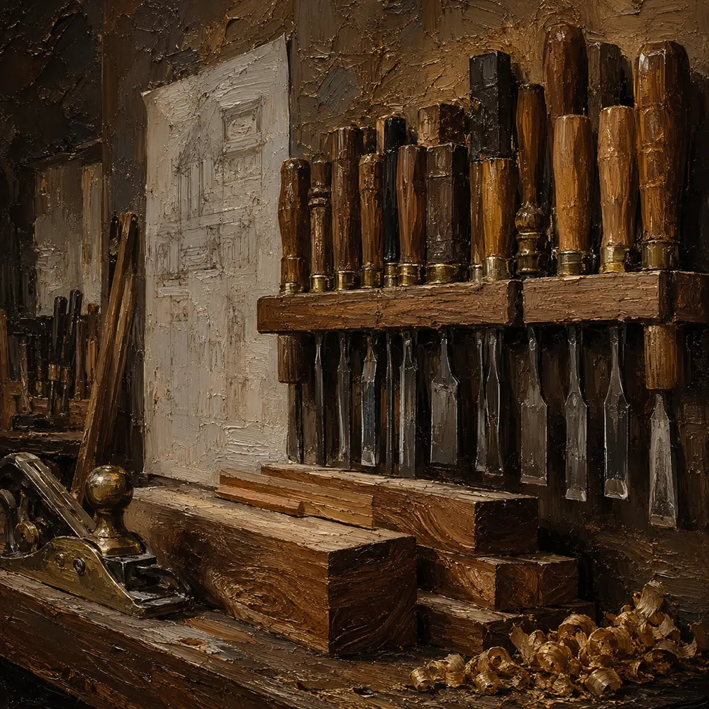 Walnut Study Wall Of Chisels Brown Home Office Wall Art