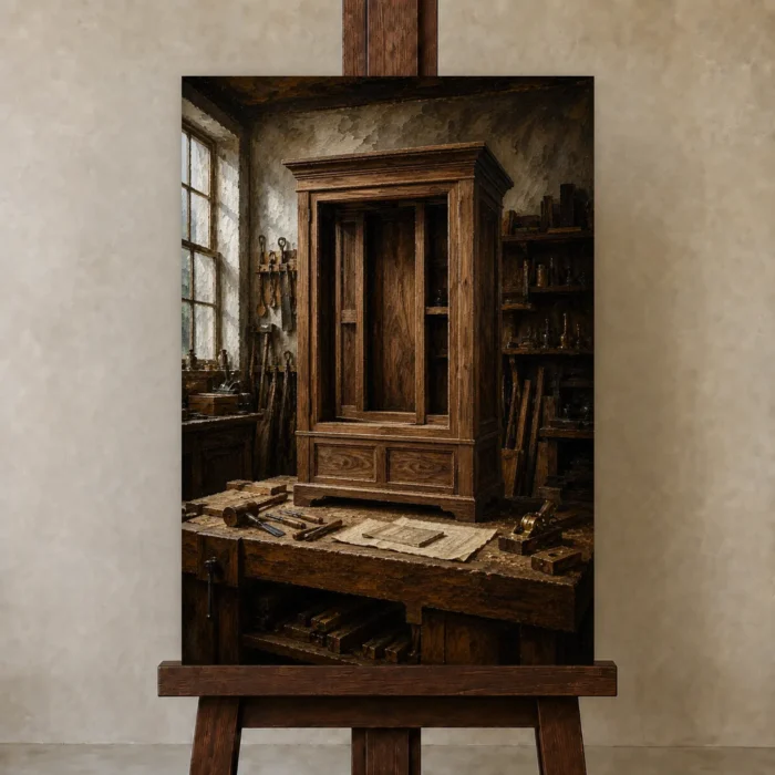 Premium Wall Art Dikey Html Edition – NM3-BRN-WW-V-001 displayed on a studio easel
