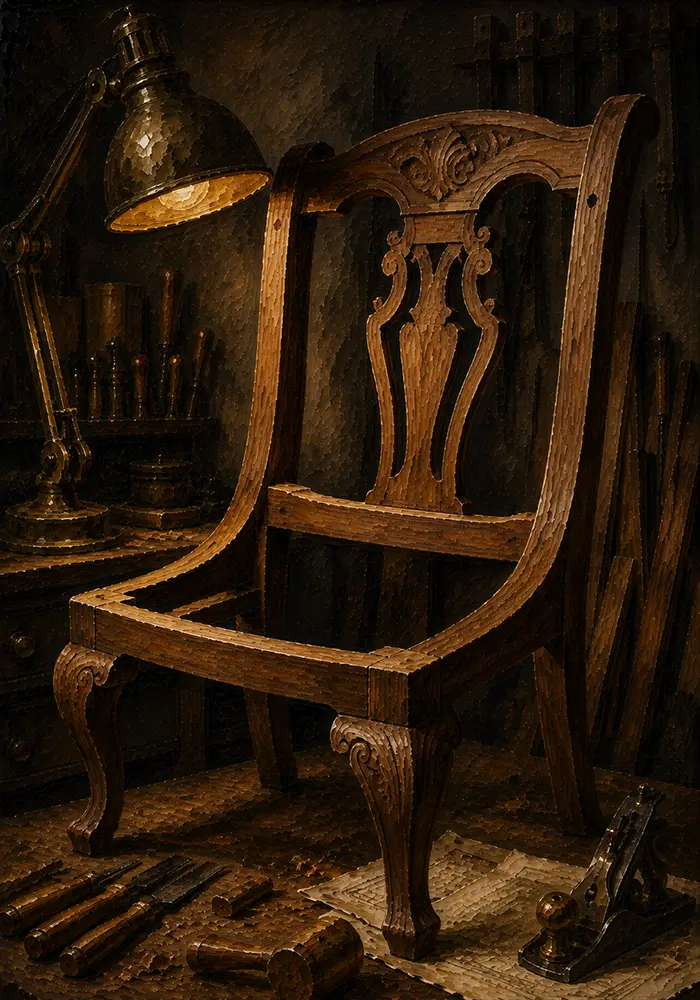 Walnut Reliquary Carved Chair Frame Brown Living Room Wall Art