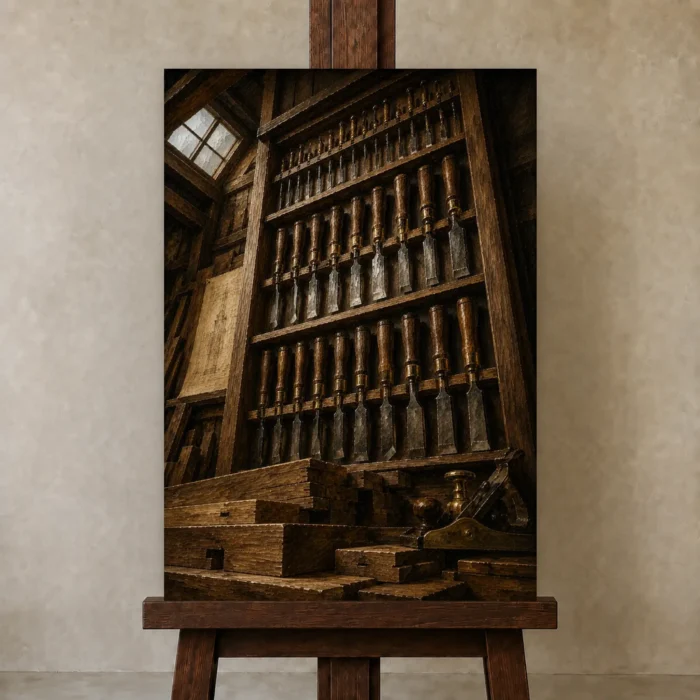 Premium Wall Art Dikey Html Edition – NM3-BRN-WW-V-004 displayed on a studio easel